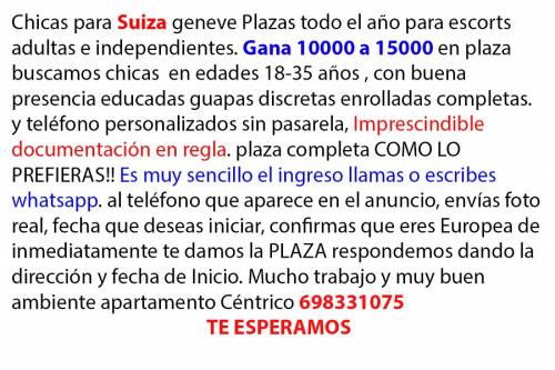 QUIERES GANAR MUCHO DINERO?, ALTOS INGRESOS! PLAZA EN SUIZA