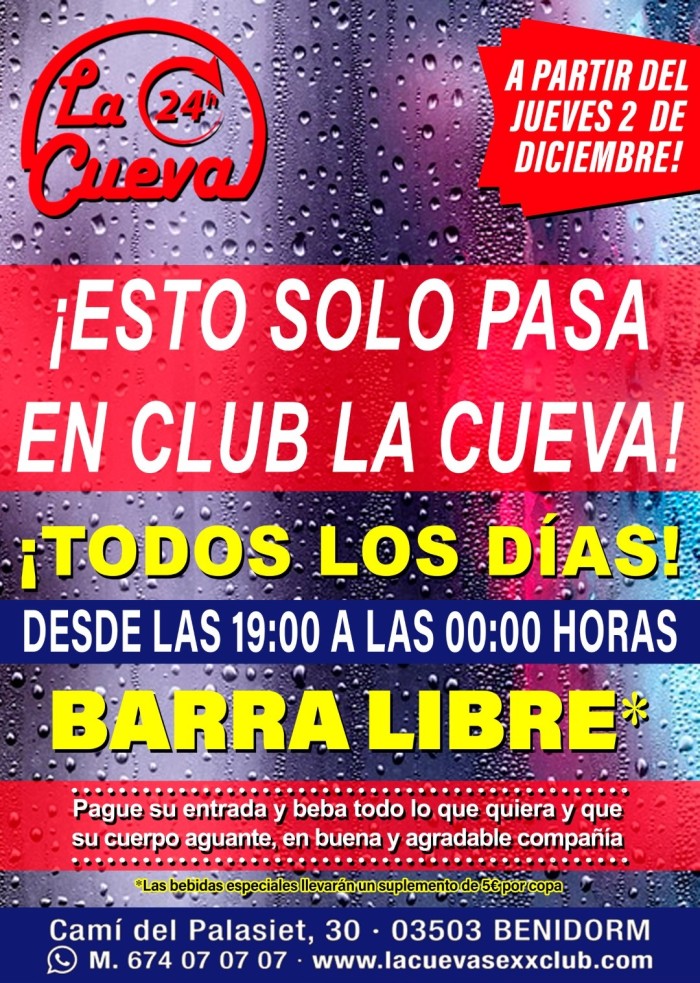 BARRA LIBRE EN CLUB LA CUEVA BENIDORM! 674070707