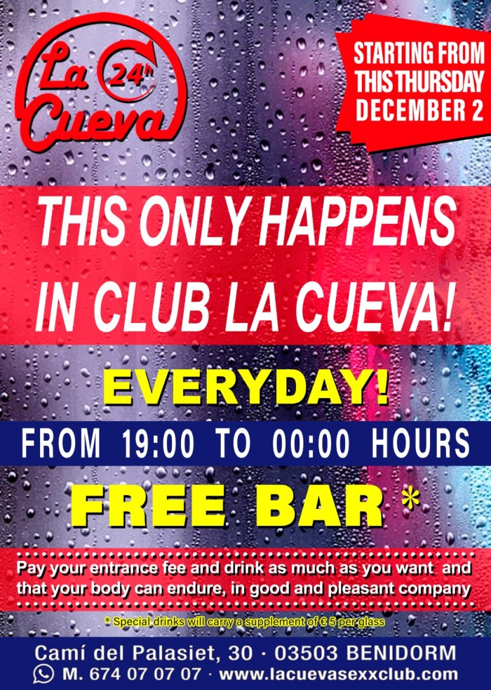 FREE BAR IN CLUB LA CUEVA BENIDORM! 674070707