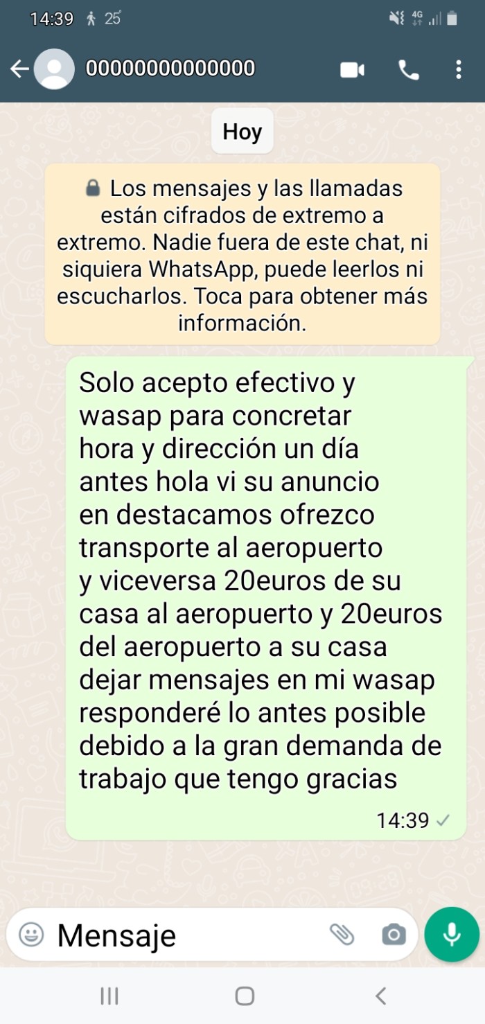 Transporte al aeropuerto y viceversa 20euros