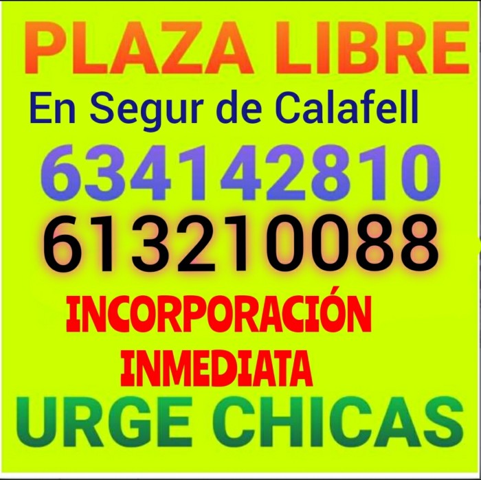 PLAZA DISPONIBLE A CHICAS DE 19 A 33 AÑOS INMEDIAT