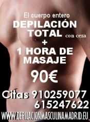 DEPILACION TOTAL MASCULINA MAS UN MASAJE RELAJANTE! JUNTO A 