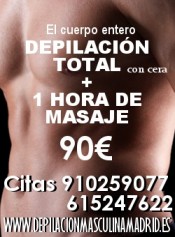 DEPILACION TOTAL MASCULINA MAS 1 HORA DE MASAJES RELAJANTES.